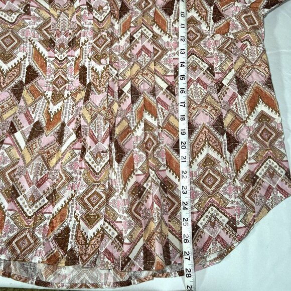 J. Jill woman size 1X Pin-tuck Tunic 100% Rayon‎ Top Earthy Peach Tribal Print - Picture 5 of 8